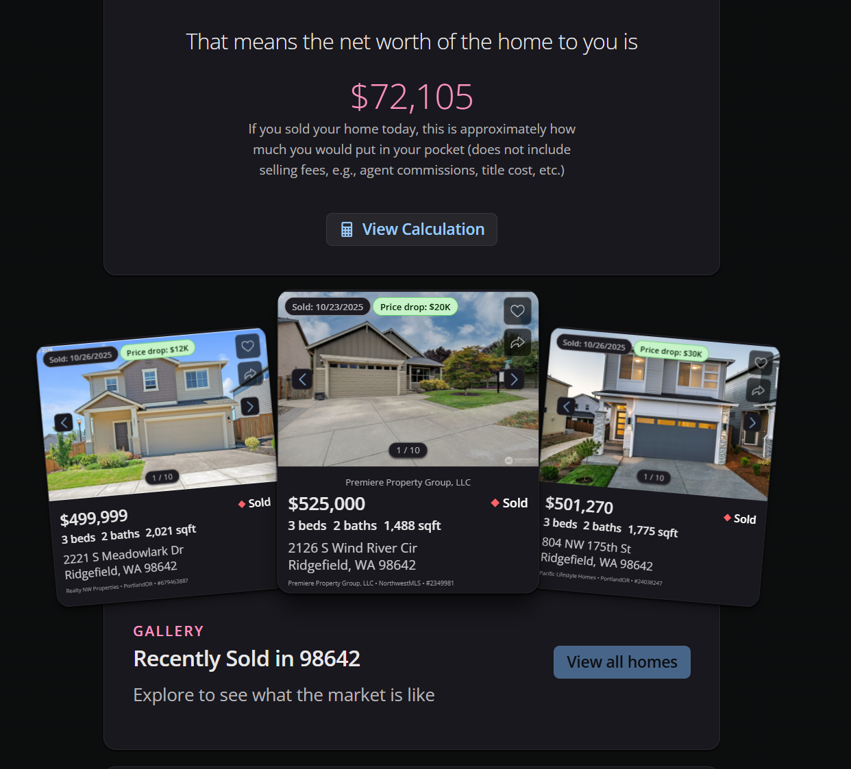 Net worth calculator with property comparisons