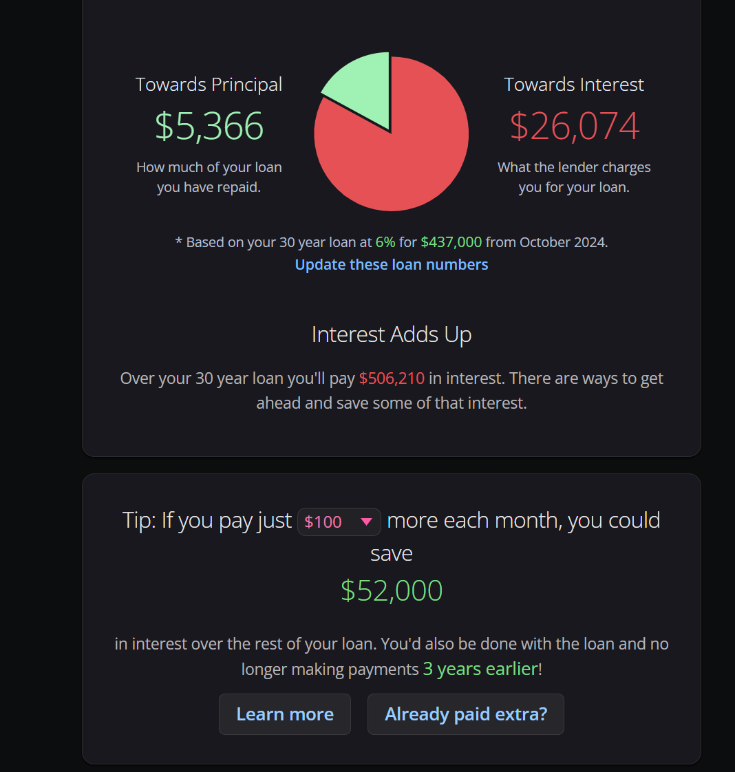 Principal vs interest breakdown and payment optimization